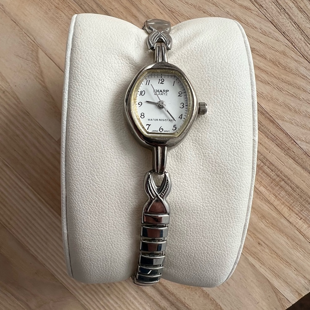 Sharp Ladies Watch Stainless Stretch Bracelet White Dial
